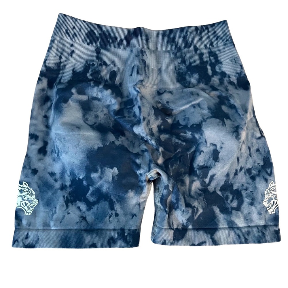 Darc Sport SHE Dual Ever Seamless Training Shorts Blue Marble Scrunch Butt Small